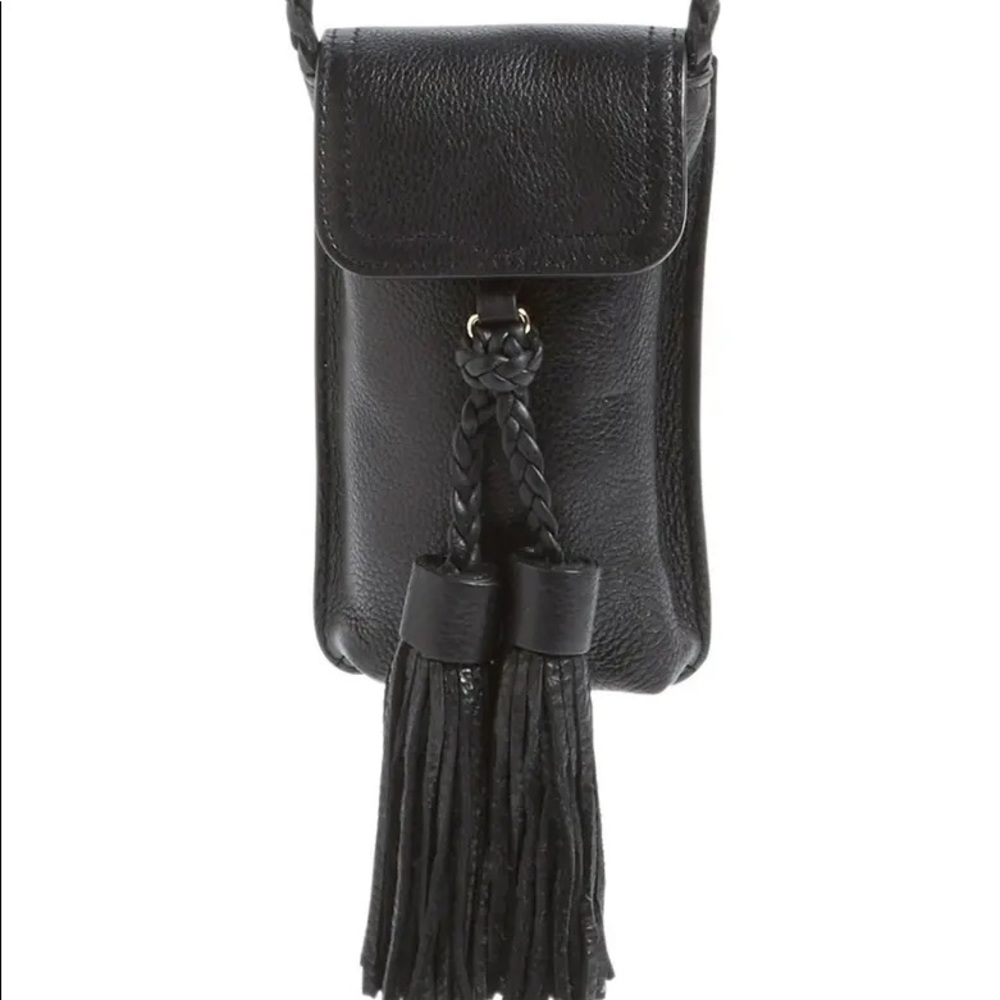 Black Leather Crossbody Cell Phone Holder
